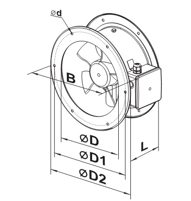 Креслення осьового вентилятора і розміри