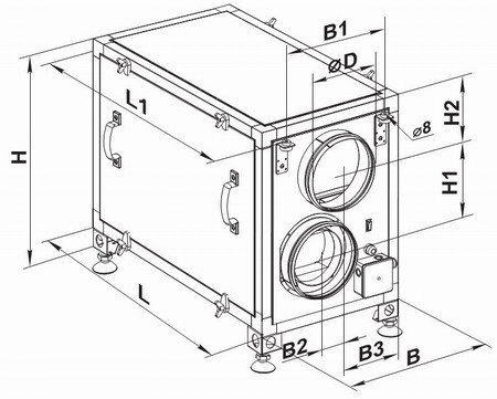 Креслення установки з рекуператором і розміри